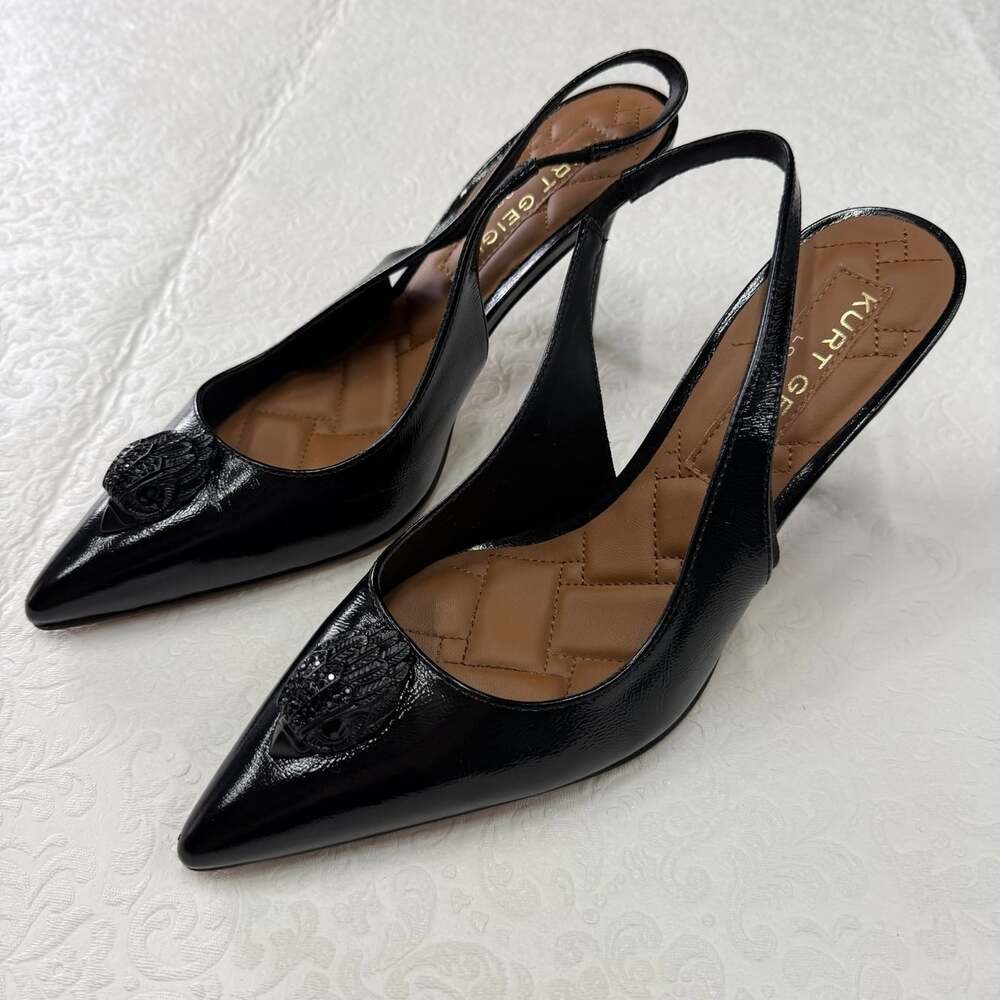 Kurt Geiger London Black Leather Pointed Toe Slingback Stiletto Heels EU 40